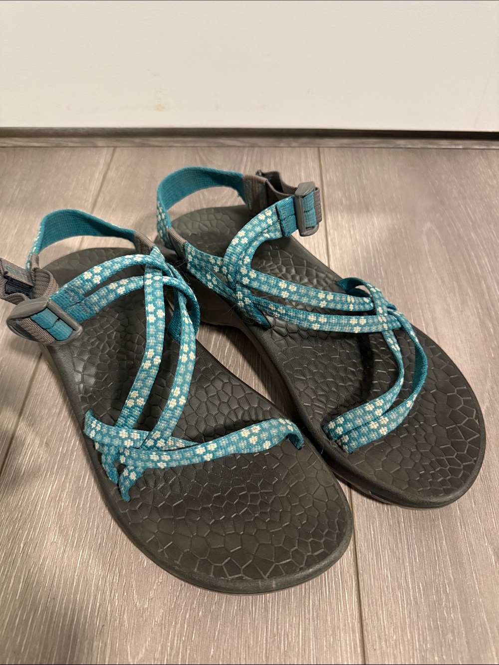 Chaco Teal Floral Strap Sandals